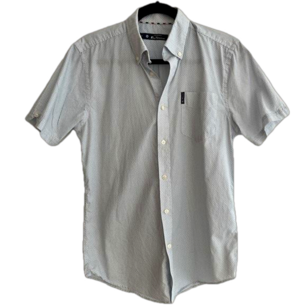 BEN SHERMAN Button Down Collar Short Sleeve Button Front Shirt Preppy Academia